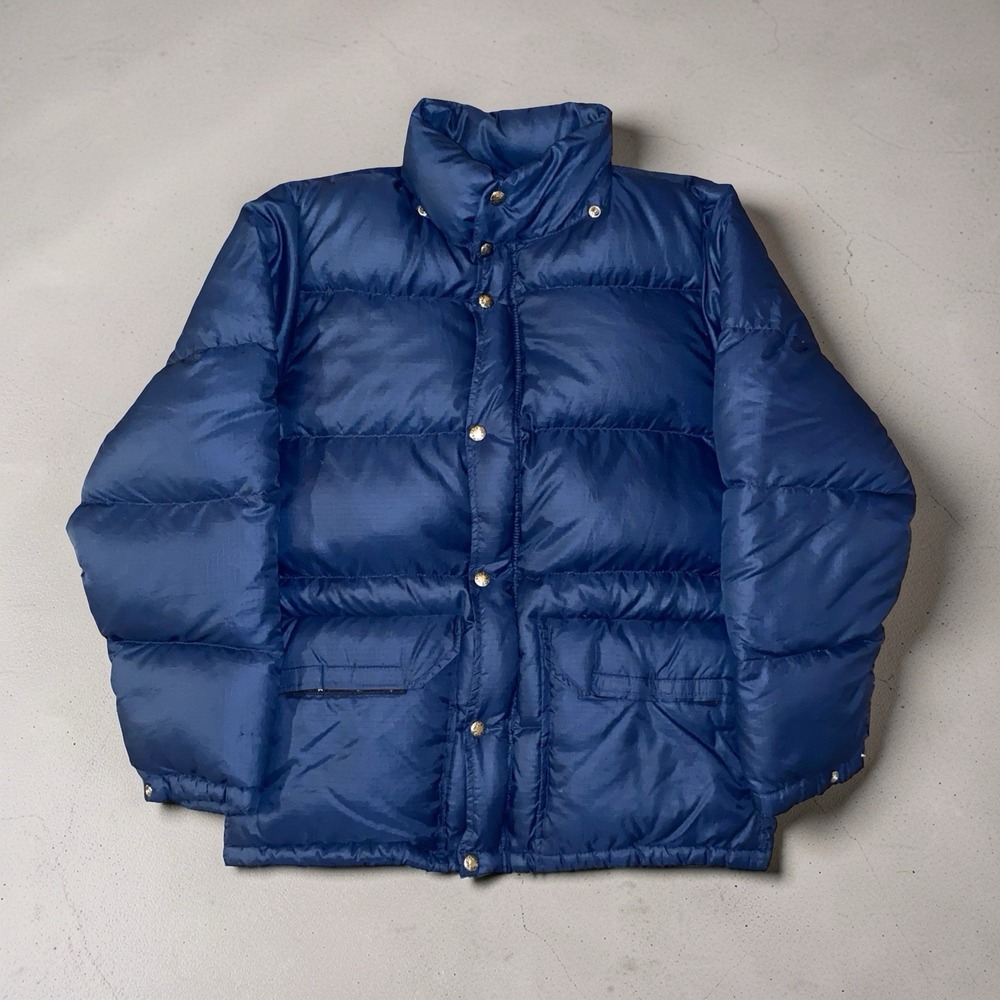 VTG 70s 80s The North Face Down Jacket Mens S Brown Label Berkeley USA Blue